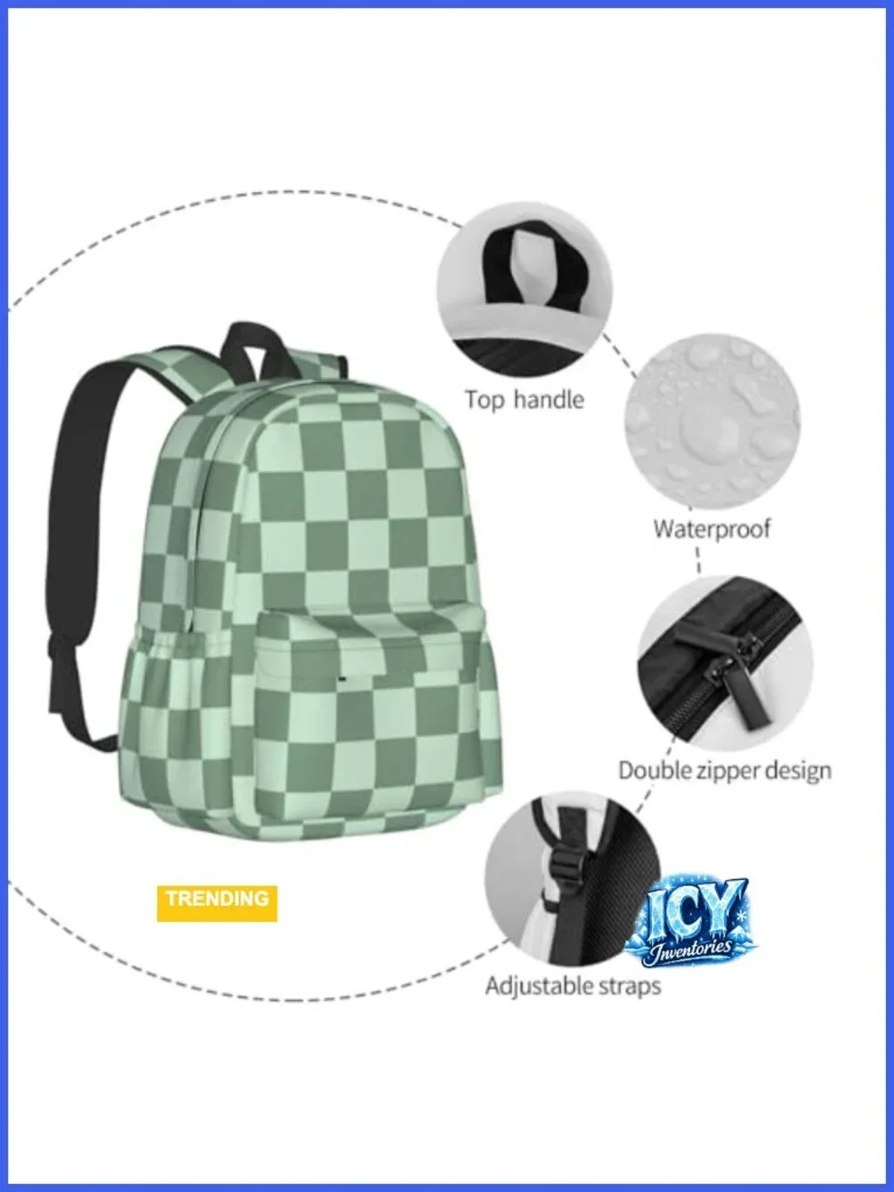 Checkered Laptop Backpack with USB Port, Anti-Theft, Water-Resistant, Fits